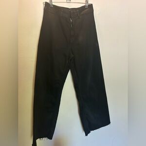 Zara Wide Leg High Rise Black Jeans Size 4 Fringe Hem